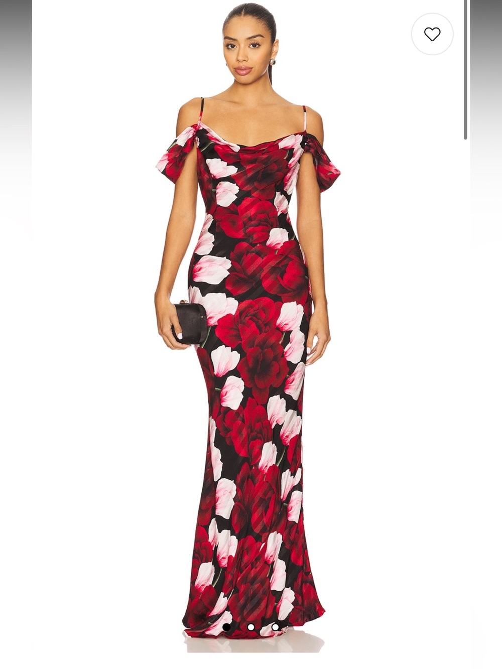 Rosaline Off-Shoulder Red & Pink Floral Maxi Dress